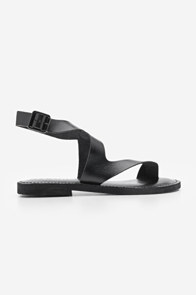 Marjin Genuine Leather Women's Sandals - Flip Flops, Ankle Strap, Casual Black Vedor