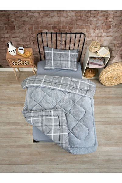Sudem Home Collection If It Does Not Rain - Single Luxury Elite Quilt and Pillowcase, Sapphire Gray