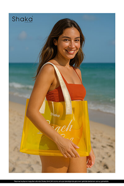 SHAKA Κίτρινη τσάντα παραλίας, ταξιδιού και πικνίκ με ολόγραμμα εκτύπωσης PVC μονής θήκης SHK241