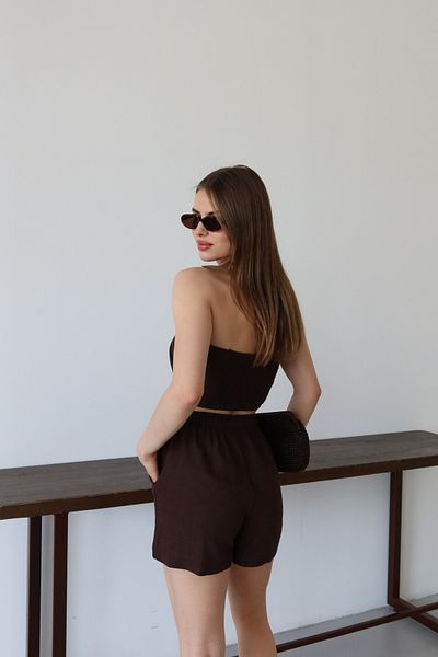 Laluvia Brown Halter Neck Bustier Suit - 30352