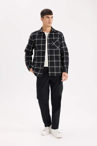 DeFacto Regular Fit Polo Collar Checked Flannel Long Sleeve Shirt E2763Ax24Wn