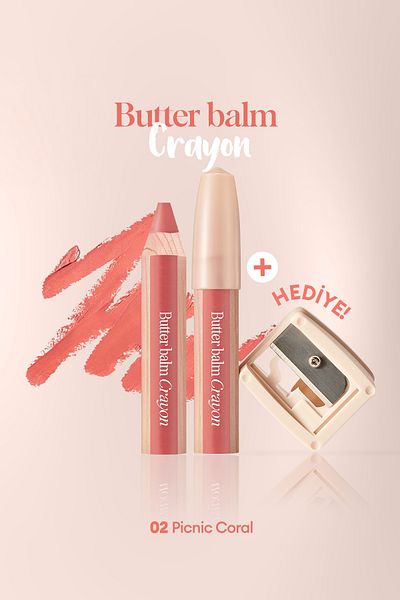 CLIO Clio Butter Balm Crayon 002 - Picnic Coral, Colored Creamy Pen-Shaped Lip Balm