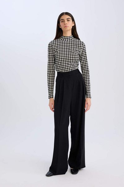 DeFacto Tricou cu mânecă lungă, slim fit, cu jumătate de gât țesut, cu picioare de gală, D9498AX24WN