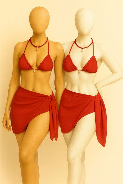voops 2 τεμαχίων Beach Pareo Tulle Red Overlock με άκρη 150x50