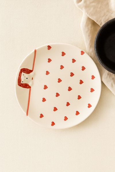 Anadolu Saray 1 Piece 19cm Ceramic Heart Design Lying Bear Shaped Handmade Pastry Plate Dessert Breakfast Plate