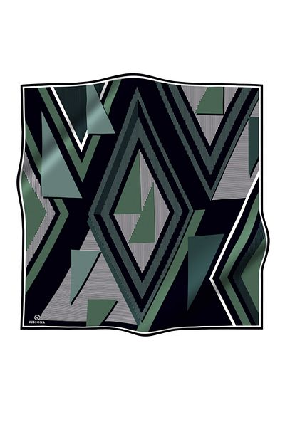 Vissona Eșarfă din mătase twill cu model geometric verde smarald negru 90x90 - cusut manual