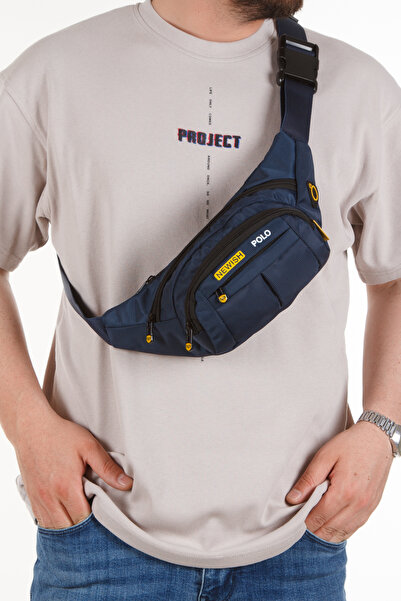 Newish Polo Чоловіча тканинна сумка через плече з USB-виходом для навушників, що перехрещується на грудях, плечах і талії - синя