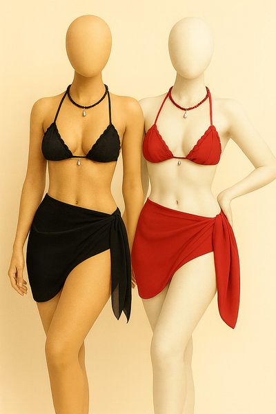 voops Σετ 2 τεμαχίων Beach Pareo Chiffon Μαύρο και Κόκκινο 150x50