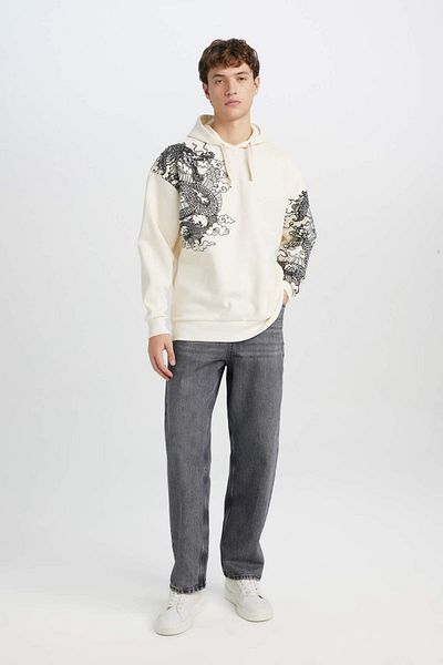 DeFacto Oversize Wide Fit Hooded Printed Sweatshirt A7469Ax24Au