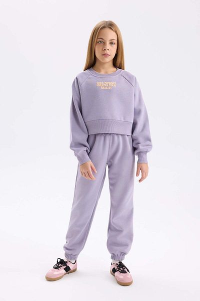 DeFacto 2-Piece Set for Girl - Crew Neck Printed Sweatshirt and Elastic Jogger Sweatpants