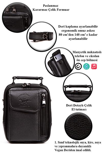 Newish Men's Phone Compartment Steel Case Hand and Shoulder Bag Black (15x18 Cm)