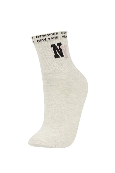 DeFacto Дамски удобни еластични памучни чорапи до глезена, чифт от 3 броя, D0995AXNS