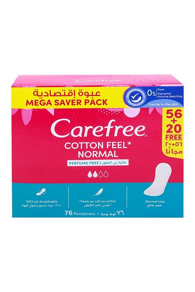 Carefree Panty Liners Cotton Feel, 76 Count – Soft, Breathable Daily Protection