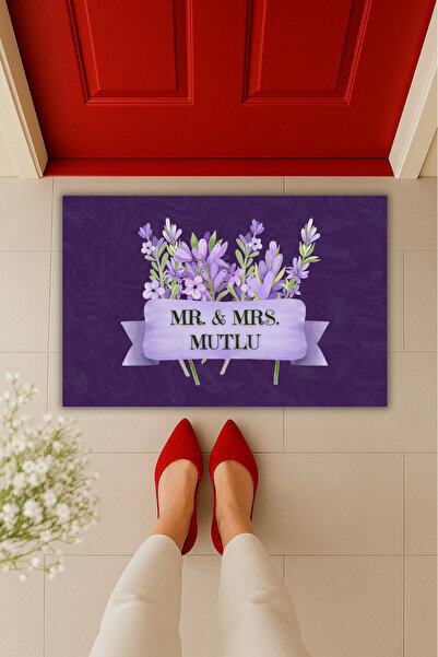 Dormot Home Modern Dijital Baskı-Kişiye Özel Tasarım Mr&Mrs Lavanta Temalı Pa...