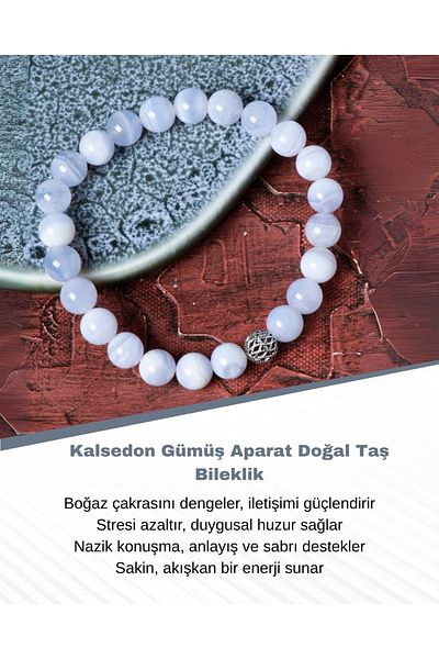 Saff Doğal Taş Certified Chalcedony Silver Apparatus Bracelet