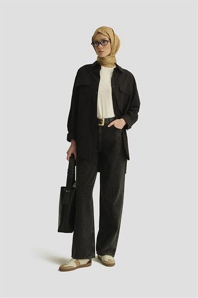 Armine Cămașă oversize cu două buzunare 25YH3443 Negru