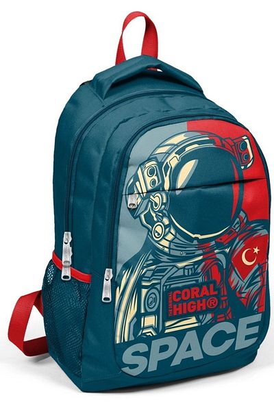 Yaygan Coral High Navy Blue Astronaut Boy Primary School Bag Set - Backpack + Nutrition + Pen Holder