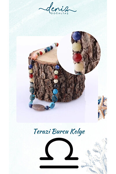 Deniz Doğal Taş Sertifikalı Terazi Burcu Kolye - Mavi Akik,pembe Kuvars , Lab...