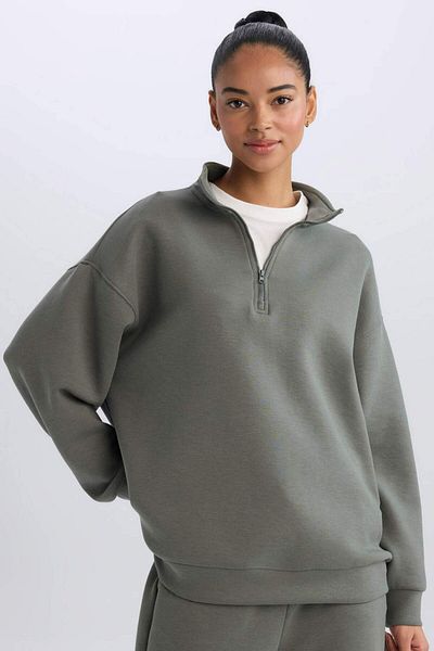 DeFacto Суитшърт DeFactoFit Oversize с широка яка и стойка D3796AX24WN