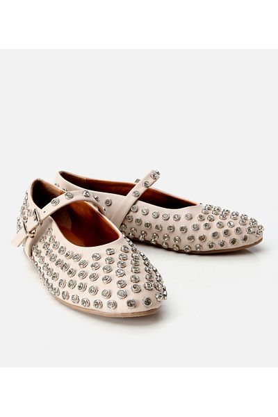 Hotiç Women's Beige Stone Ballerinas