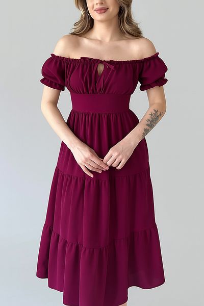 MILANOFOX Plum Square/Madonna Neckline Elastic Linda Ayrobin Midi Dress - Comfortable, Stylish and Casual Summer Model