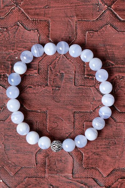 Saff Doğal Taş Certified Chalcedony Silver Apparatus Bracelet