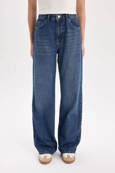 DeFacto Straight Wide High Waist Long Jeans Washed Pants 3201926