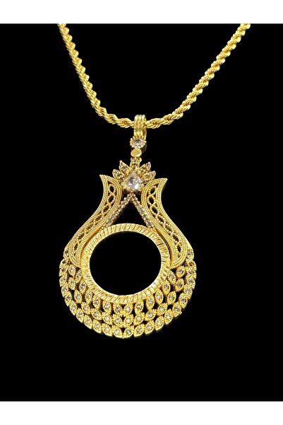 stainless steell Kle yarim altin çerçeveli Kolye 60 cm beyaz taşli (ALTIN KAPLA)