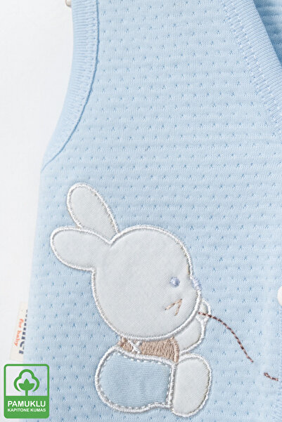 Miniel Baby Boy Rabbit Embroidered Organic Cotton 3-6-9 Months 2-Piece Quilted Baby Vest - Colorful