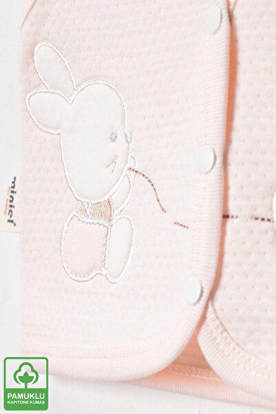 Miniel Baby Girl Rabbit Embroidered Organic Cotton 3-6-9 Months 2-Piece Quilted Baby Vest - Salmon