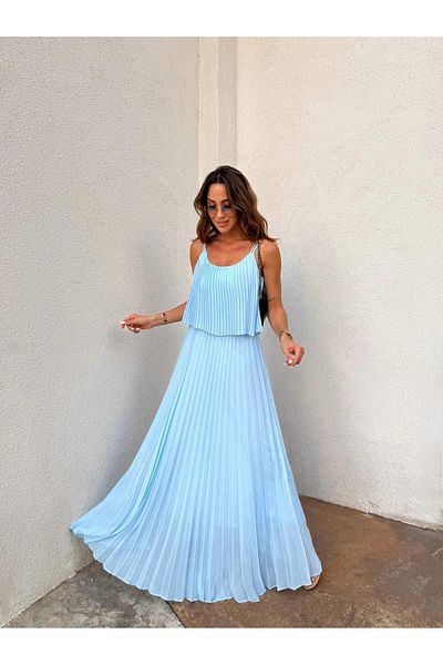 Maldia Shop Γυναικείο Πλισέ Σιφόν Baby Blue Φόρεμα