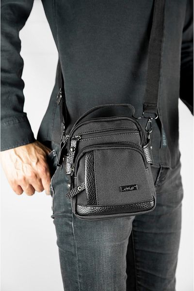 İMAKS Canvas Tarpaulin Fabric Medium Size Leather Detail Men's Daily Hand Shoulder Strap Bag Black A101