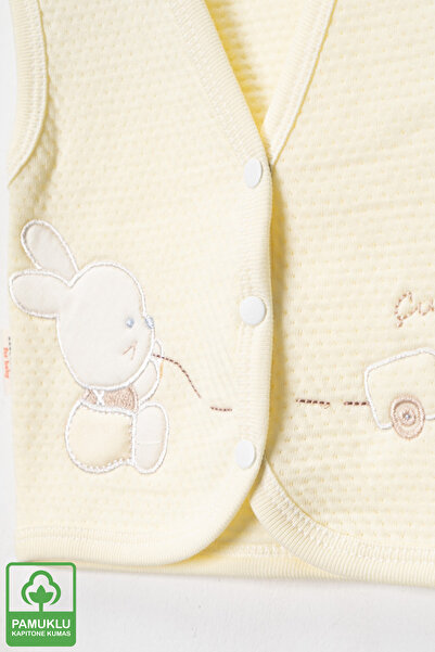 Miniel Unisex Baby Rabbit Embroidered Organic Cotton 3-6-9 Months 2-Piece Quilted Baby Vest - Yellow