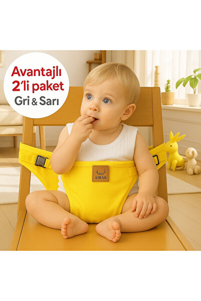 AİBAR 2'li Taşınabilir Güvenli Mama Sandalyesi -Aibar Marka, Sarı & Gri Renk