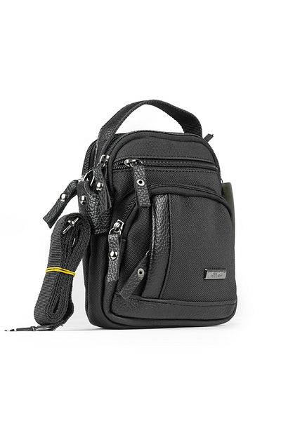 İMAKS Canvas Tarpaulin Fabric Medium Size Leather Detail Men's Daily Hand Shoulder Strap Bag Black A101