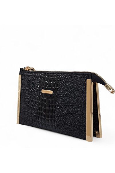 Evident Black Iguana Patterned Small Portfolio & Women's Handbag (19 X 11)