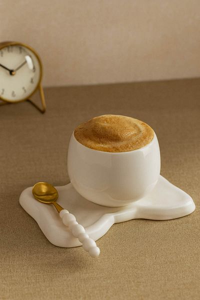 Anadolu Saray Design Mug Cup with Ceramic Cream Bow Plate - Handmade Coffee Cup