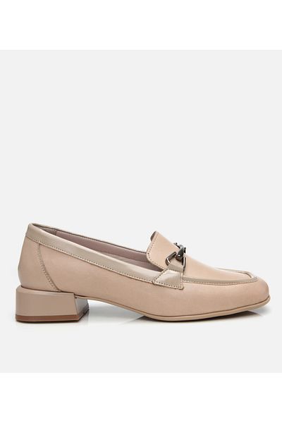 Hotiç Women's Leather Beige Buckle Loafer