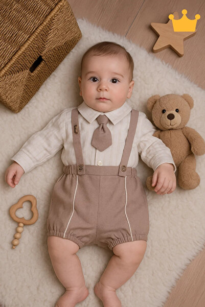 Babydola Erkek Bebek Kravat Detaylı Salopet Takım 15101
