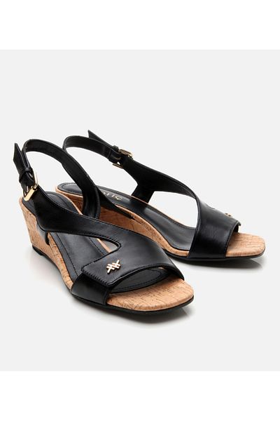 Hotiç Women's Leather Black Belted Wedge Heeled Sandals