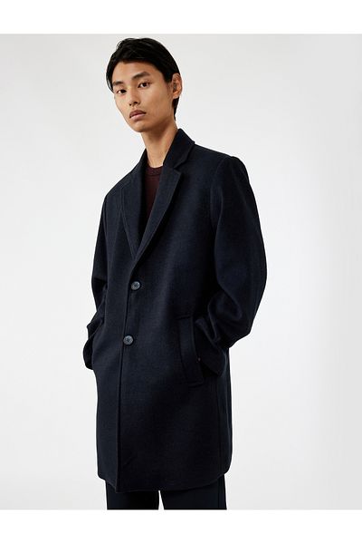 Koton Pocket Detailed Long Sleeve Buttoned Slim Fit Double Breasted Collar Cashmere Coat
