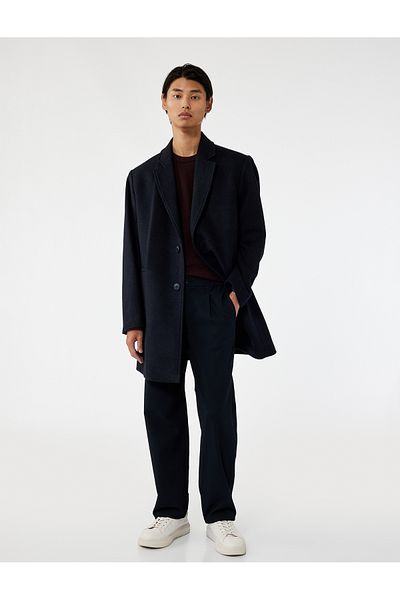 Koton Pocket Detailed Long Sleeve Buttoned Slim Fit Double Breasted Collar Cashmere Coat
