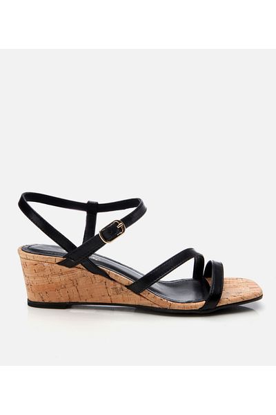 Hotiç Women's Leather Black Wedge Heeled Sandals