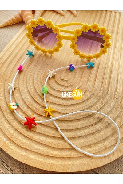 LiKESUN حبل نظارات للأطفال مزين بالخرز الملون بطابع صيفي (55 سم)