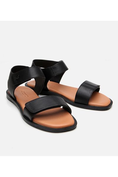 Hotiç Women's Leather Black Adjustable Flat Sandals
