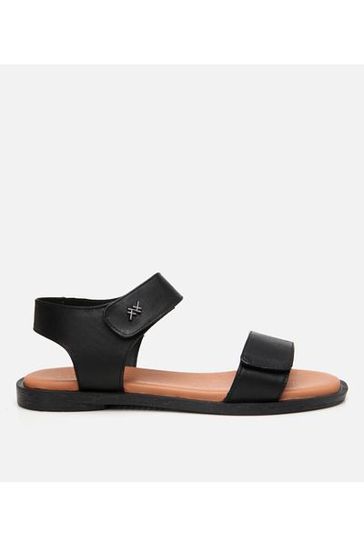 Hotiç Women's Leather Black Adjustable Flat Sandals