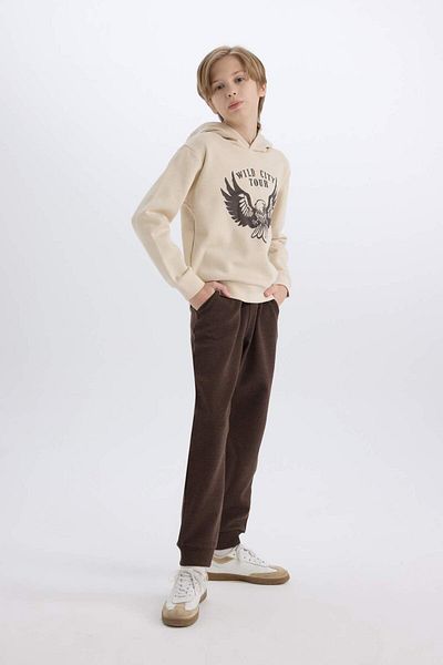 DeFacto 2-Piece Set for Boy - Hooded, Printed Thick Sweatshirt and Elastic Sweatpants E1931A824Cw