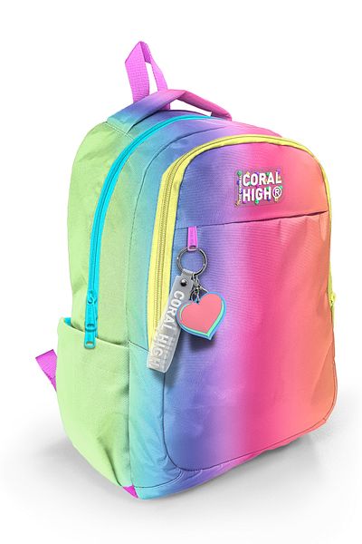 Coral High Color Transition Patterned Three Compartment School Backpack 23668