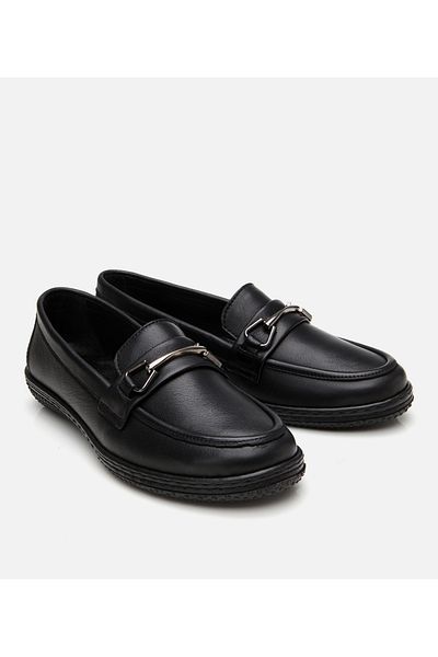 Hotiç Women's Leather Black Buckle Casual Loafer