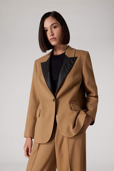 DeFacto Сако Sorbet x Oversize с широка яка, изкуствена кожа и детайлно копче D9887AX24AU